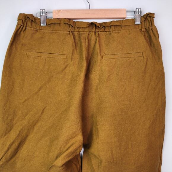 The Fold London Linen Pull-on Pants Mustard Yellow Elastic Waist Cuffed Size 10 - Picture 4 of 7